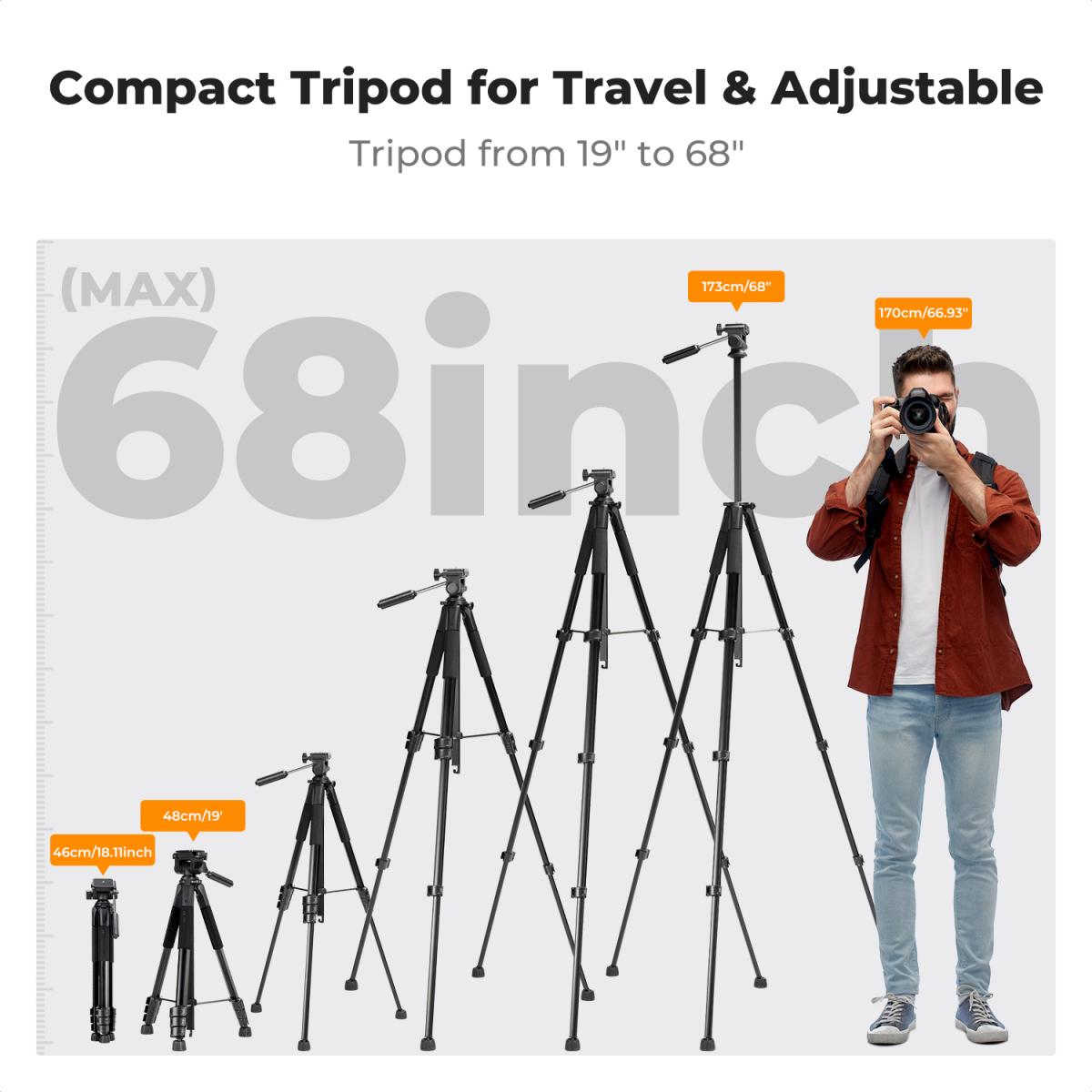 K&F Concept S254A3+BV01 Tripod 68" Lightweight Portable Travel Outdoor DSLR