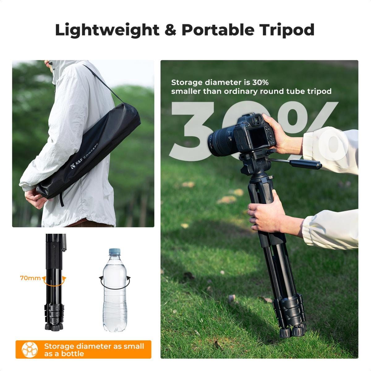 K&F Concept S254A3+BV01 Tripod 68" Lightweight Portable Travel Outdoor DSLR