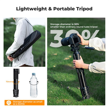 K&F Concept S254A3+BV01 Tripod 68" Lightweight Portable Travel Outdoor DSLR