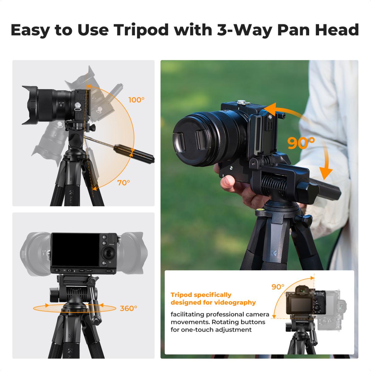 K&F Concept S254A3+BV01 Tripod 68" Lightweight Portable Travel Outdoor DSLR