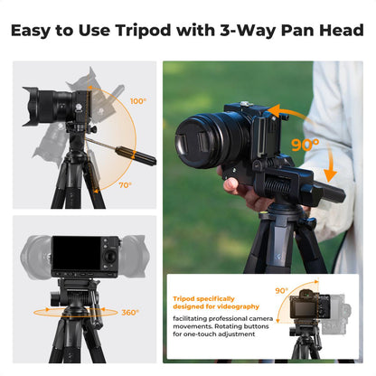 K&F Concept S254A3+BV01 Tripod 68" Lightweight Portable Travel Outdoor DSLR
