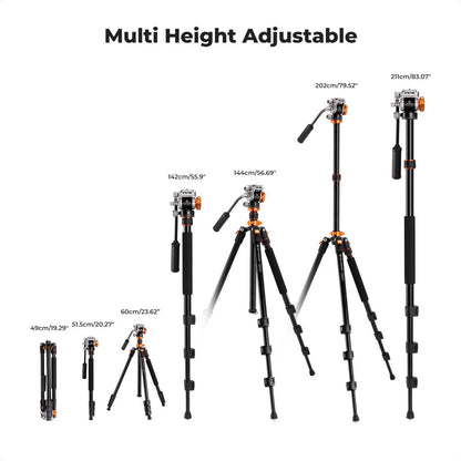 K&F Concept 2 in 1 Video Tripod Monopod with FH-03 Fluid Head K234A7 / O255C4