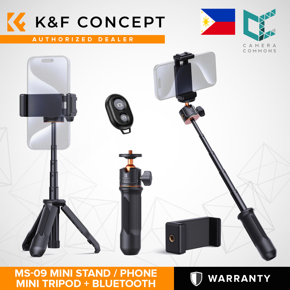 K&F Concept MS02 MS09 13.4'' 34cm Phone Tripod Desktop Stand Selfie Stick with Bluetooth Remote Control