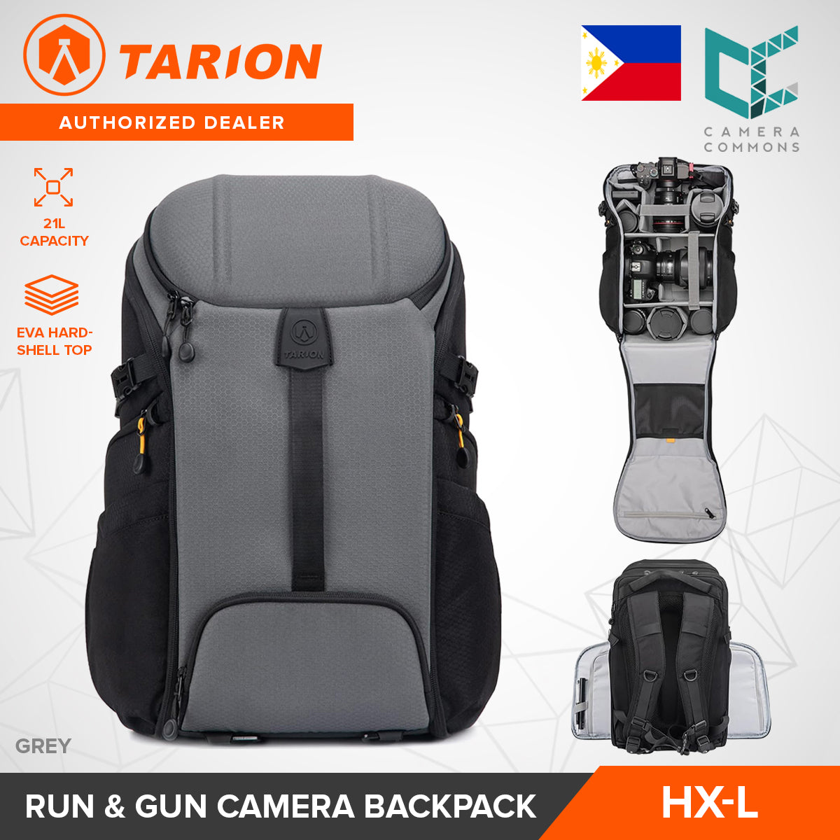 Tarion HX-L / HX-XL Camera Backpack 21L Hexagon Series Hardshell Multiple Pockets for Accessories
