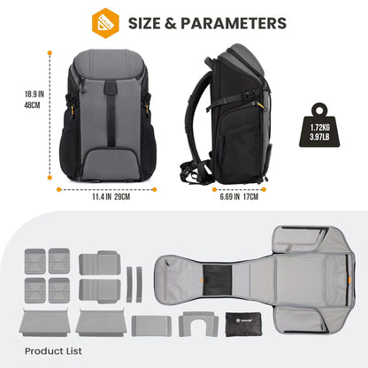 Tarion HX-L / HX-XL Camera Backpack 21L Hexagon Series Hardshell Multiple Pockets for Accessories