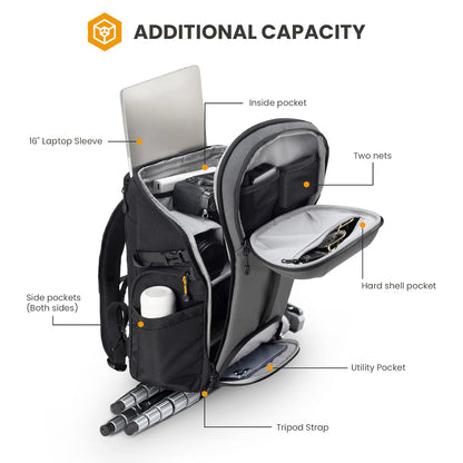 Tarion HX-L / HX-XL Camera Backpack 21L Hexagon Series Hardshell Multiple Pockets for Accessories