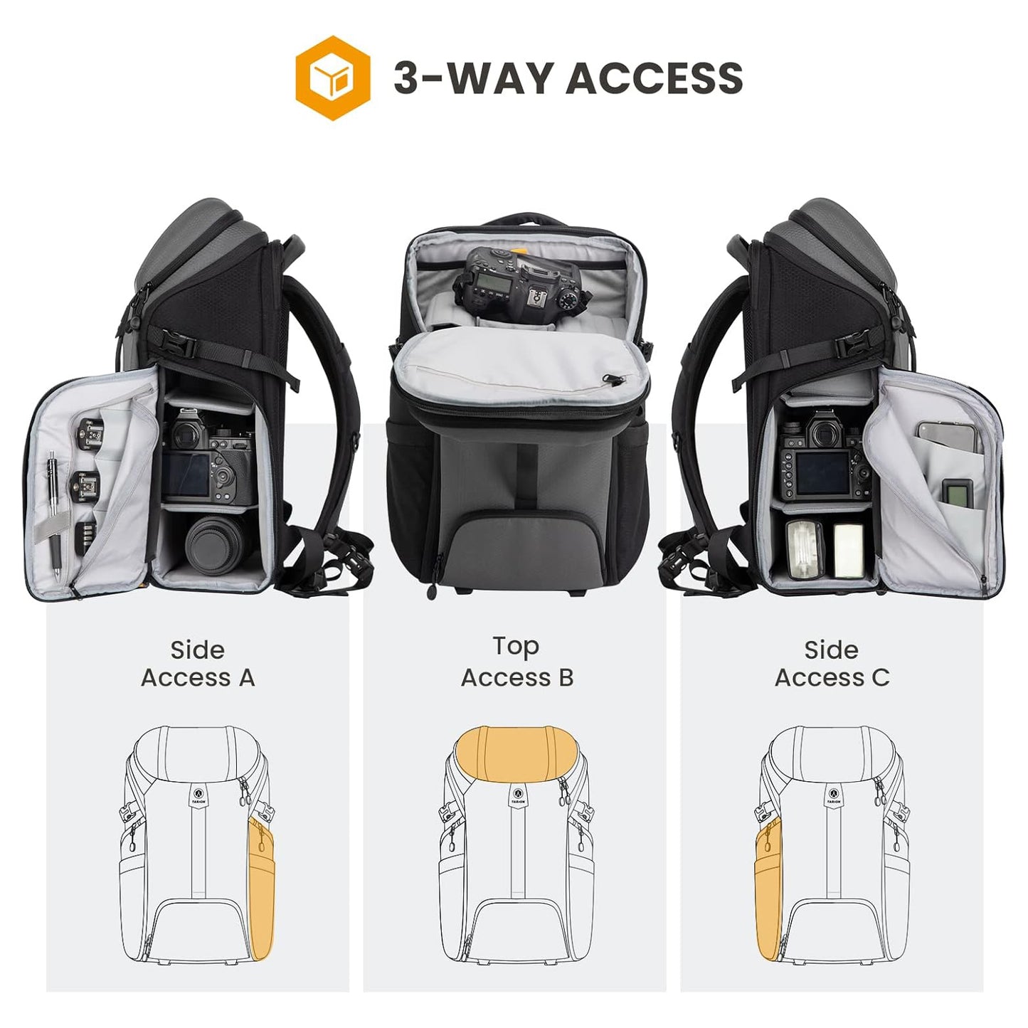 Tarion HX-L / HX-XL Camera Backpack 21L Hexagon Series Hardshell Multiple Pockets for Accessories