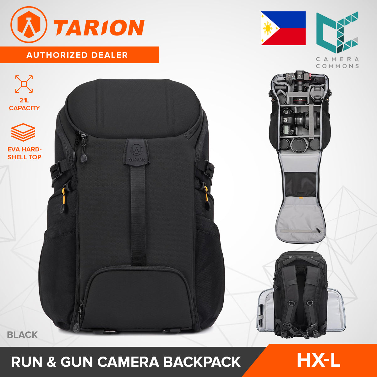 Tarion HX-L / HX-XL Camera Backpack 21L Hexagon Series Hardshell Multiple Pockets for Accessories