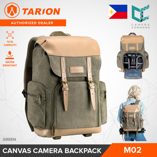 Tarion M02 Canvas Camera Backpack 14.5L Water Resistant Bag Photography Accessories (Green/Khaki)