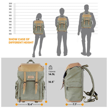 Tarion M02 Canvas Camera Backpack 14.5L Water Resistant Bag Photography Accessories (Green/Khaki)