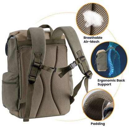 Tarion M02 Canvas Camera Backpack 14.5L Water Resistant Bag Photography Accessories (Green/Khaki)