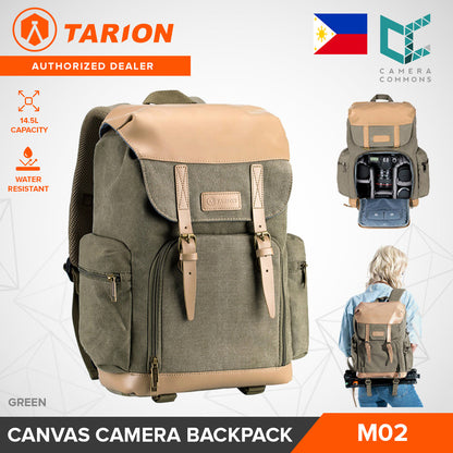 Tarion M02 Canvas Camera Backpack 14.5L Water Resistant Bag Photography Accessories (Green/Khaki)