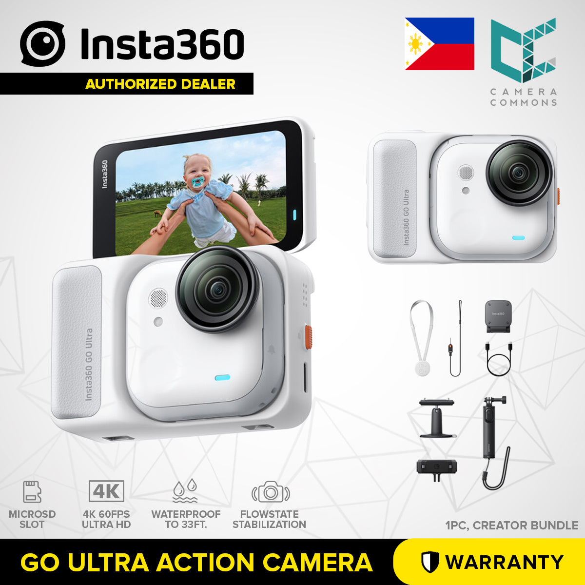 Insta360 GO Ultra Action Camera Standard and Creator Bundle Waterproof Touchscreen Display