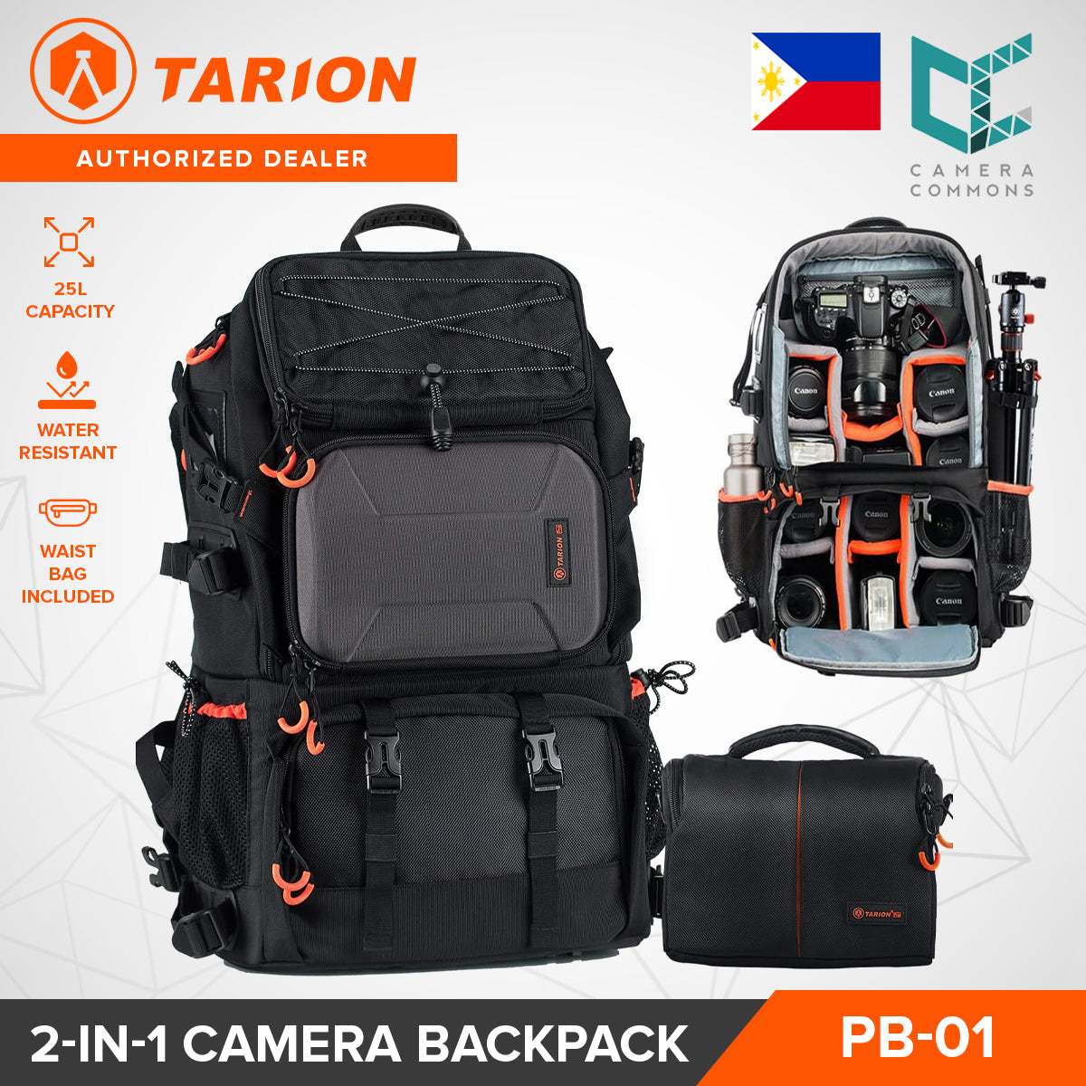 Tarion PB-L / PB-01 Large Professional Camera Backpack Bag with Laptop Compartment