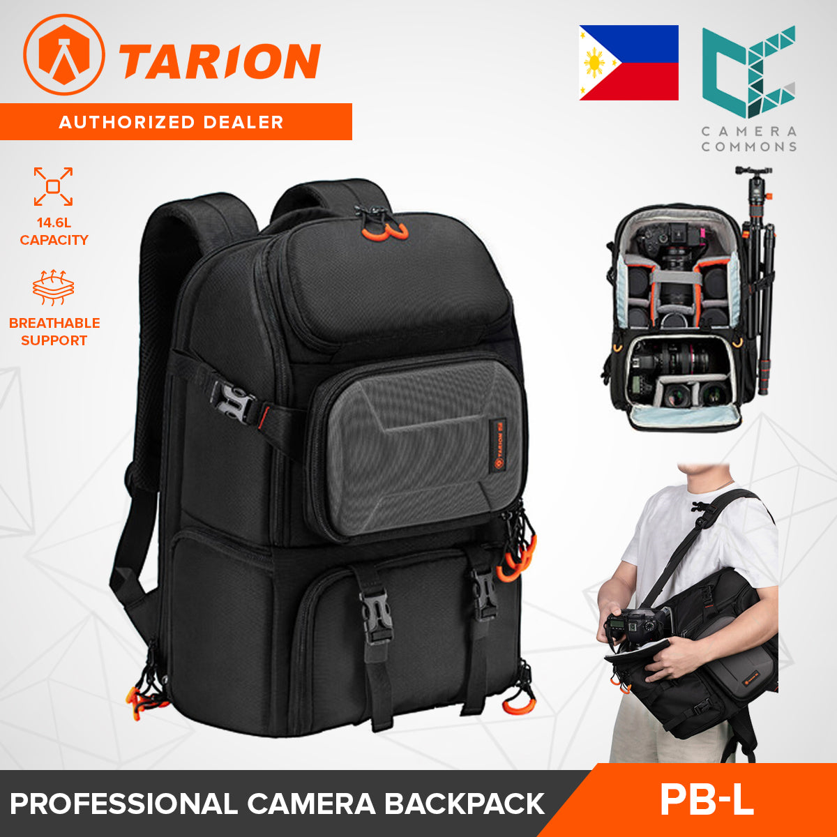 Tarion PB-L / PB-01 Large Professional Camera Backpack Bag with Laptop Compartment