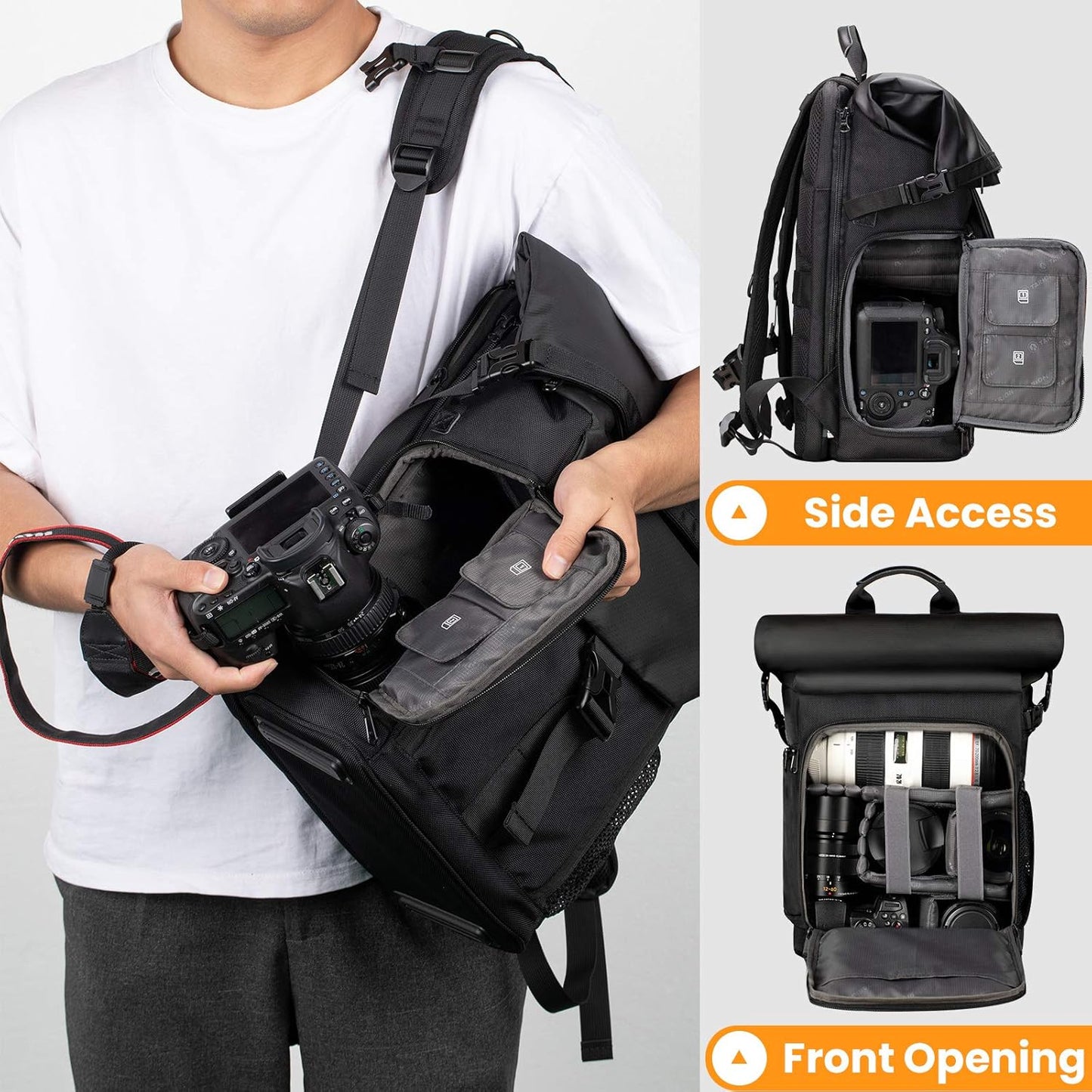 Tarion SP-01 Rolltop Camera Backpack Bag with Laptop Compartment and Sleeve