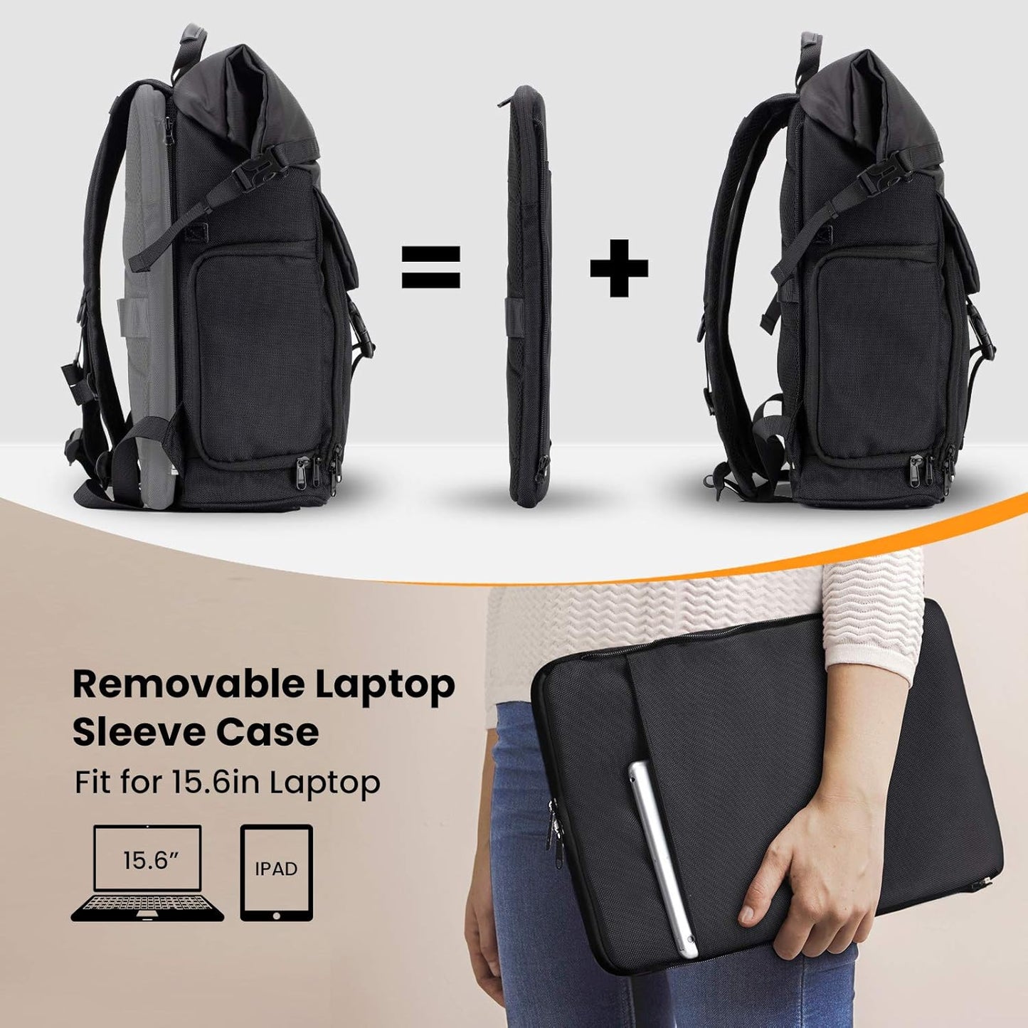 Tarion SP-01 Rolltop Camera Backpack Bag with Laptop Compartment and Sleeve