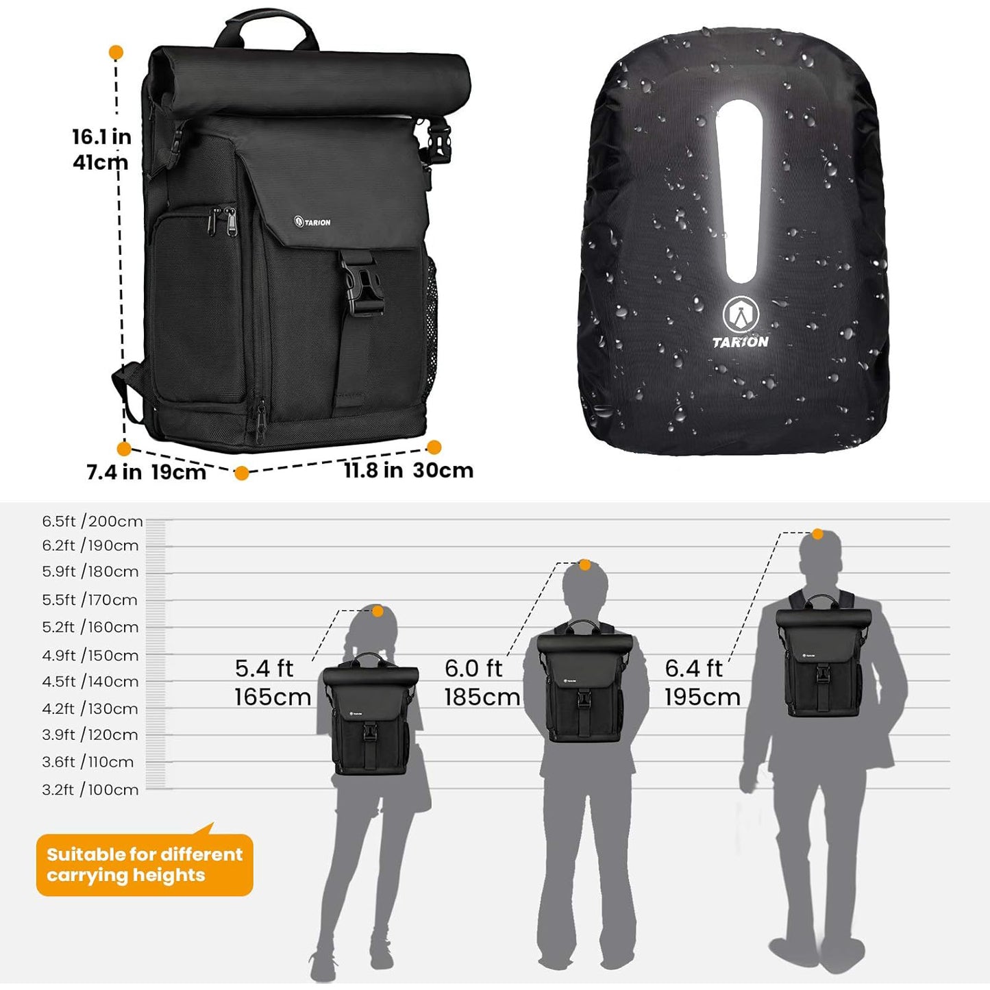 Tarion SP-01 Rolltop Camera Backpack Bag with Laptop Compartment and Sleeve