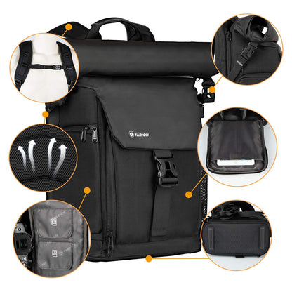 Tarion SP-01 Rolltop Camera Backpack Bag with Laptop Compartment and Sleeve