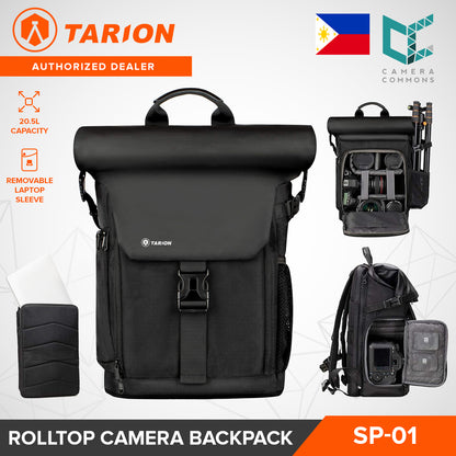 Tarion SP-01 Rolltop Camera Backpack Bag with Laptop Compartment and Sleeve