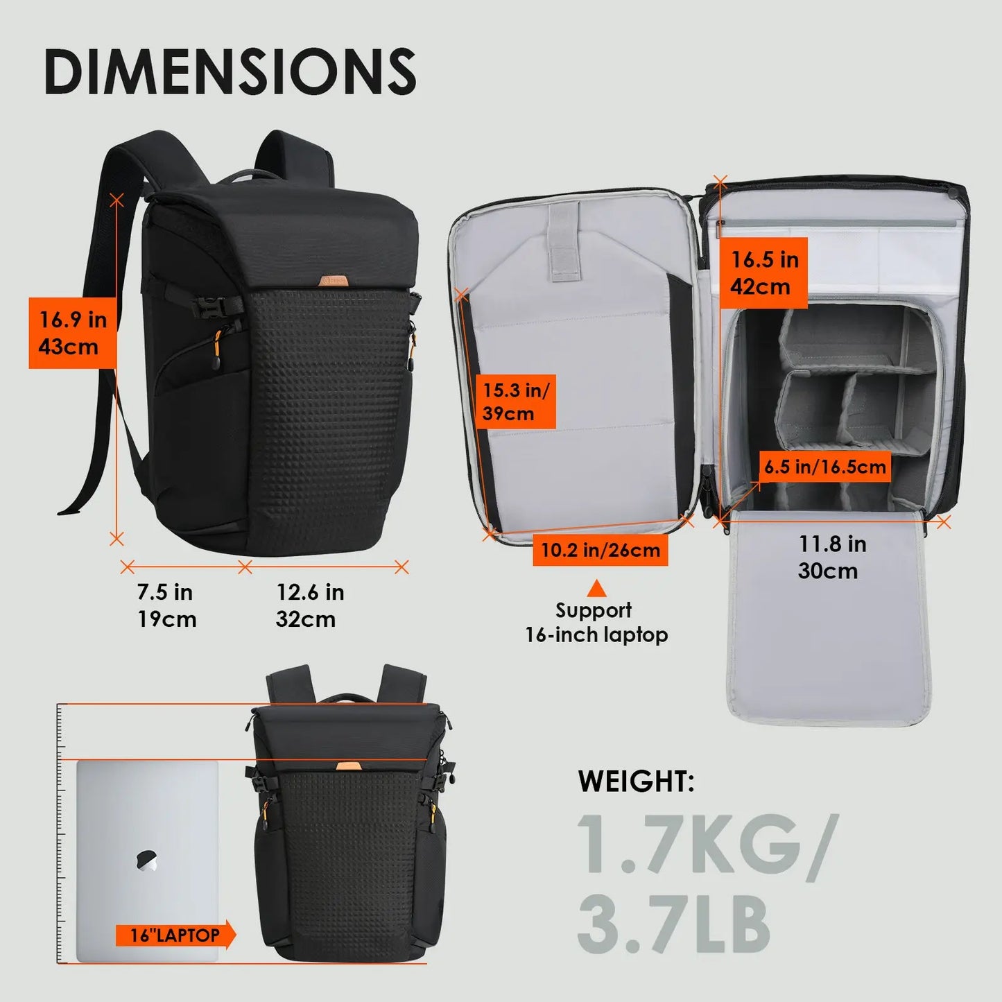 Tarion Thorner Camera Backpack 19L Capacity Bag with Laptop Compartment