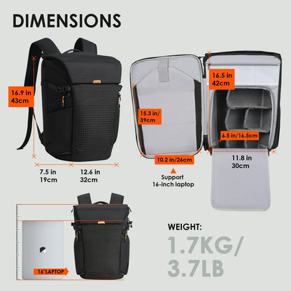 Tarion Thorner Camera Backpack 19L Capacity Bag with Laptop Compartment