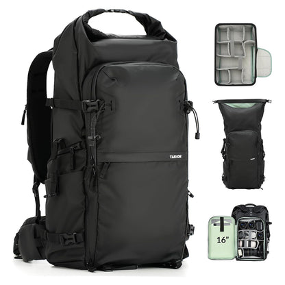 Tarion Xprober TR-XP Rolltop Large Camera Backpack Bag 35L Capacity with Laptop Compartment