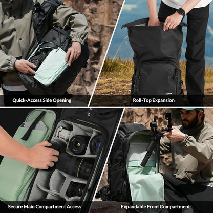 Tarion Xprober TR-XP Rolltop Large Camera Backpack Bag 35L Capacity with Laptop Compartment