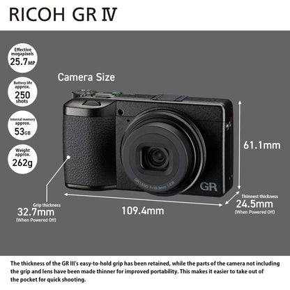 Ricoh GR IV Digital Camera 25.7MP APS-C Full HD 1080/60p (GRIV)