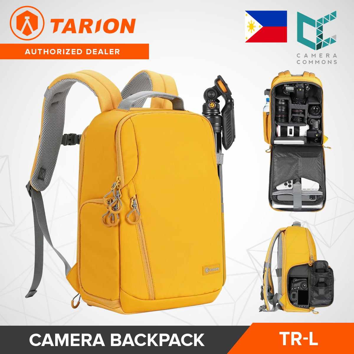 Tarion TR-L Slim Camera Backpack Yellow Compact and Lightweight 12 Compartments and Pockets