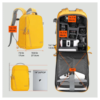 Tarion TR-L Slim Camera Backpack Yellow Compact and Lightweight 12 Compartments and Pockets