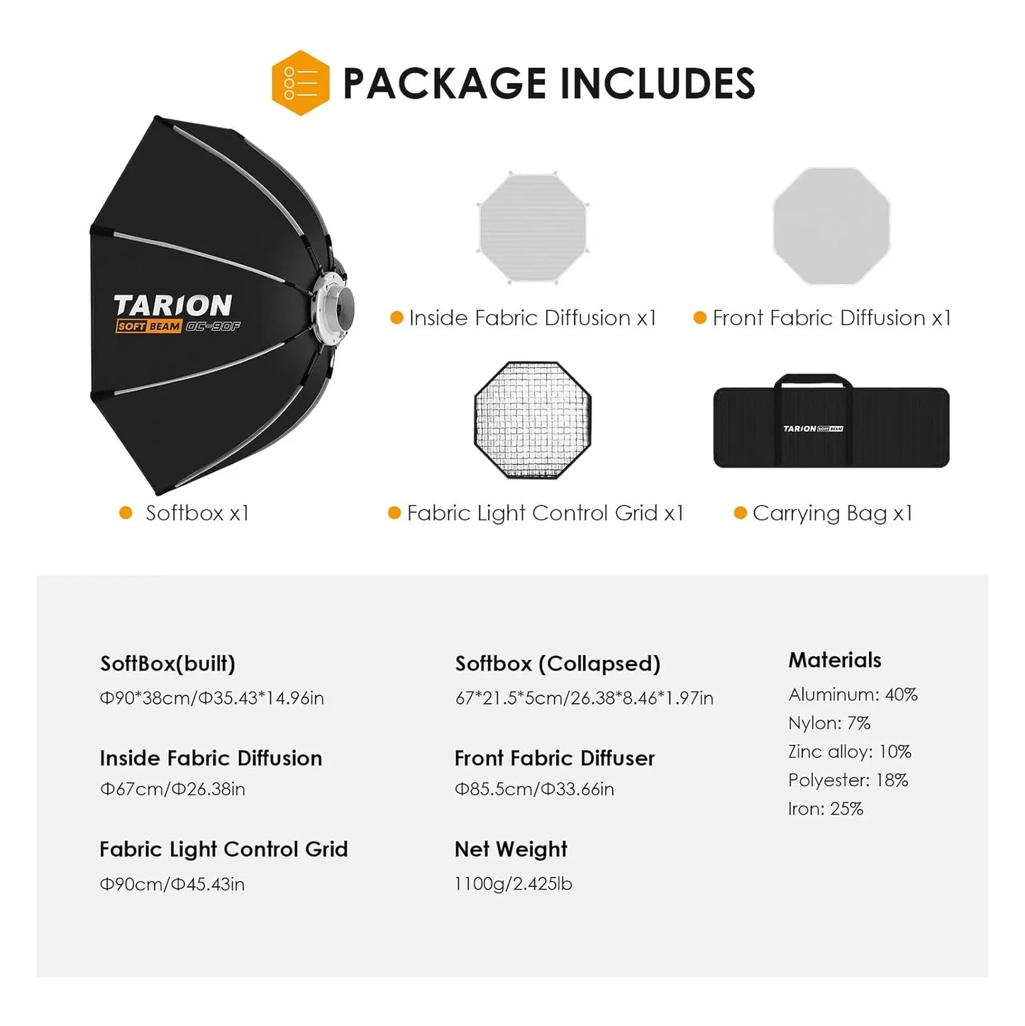 Tarion Softbeam Quick-Fold Octagonal Softbox Studio Flash Units & LED Monolights Bowens S Mount