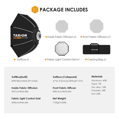 Tarion Softbeam Quick-Fold Octagonal Softbox Studio Flash Units & LED Monolights Bowens S Mount