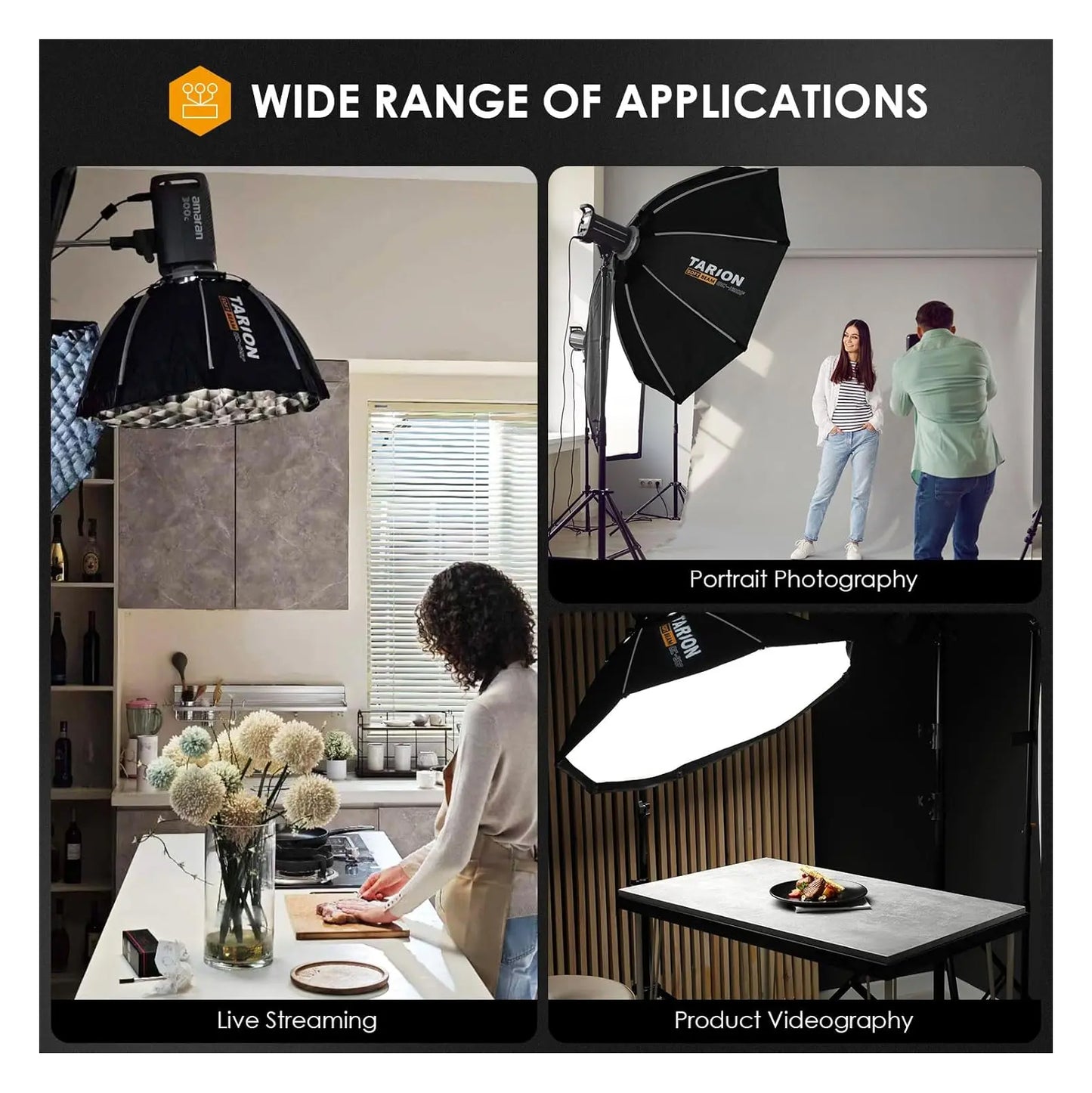 Tarion Softbeam Quick-Fold Octagonal Softbox Studio Flash Units & LED Monolights Bowens S Mount