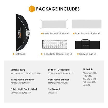 Tarion SOFTBEAM Quick-Fold Rectangular Softbox Simple Setup 60x90cm 30x120cm