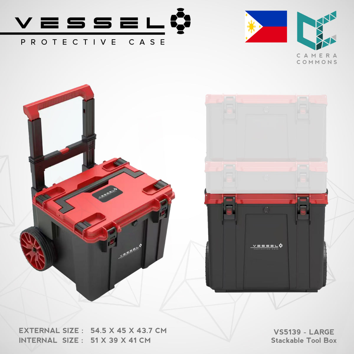 Vessel Stackable Trolley Case VS5139 Red Lid – Heavy-Duty Mobile Storage for Secure Gear Organization
