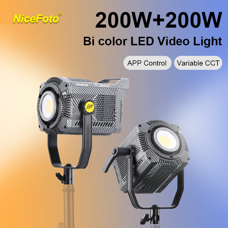 NICEFOTO 200W Bi-color COB LED Video Light Live-streaming Photography Videography