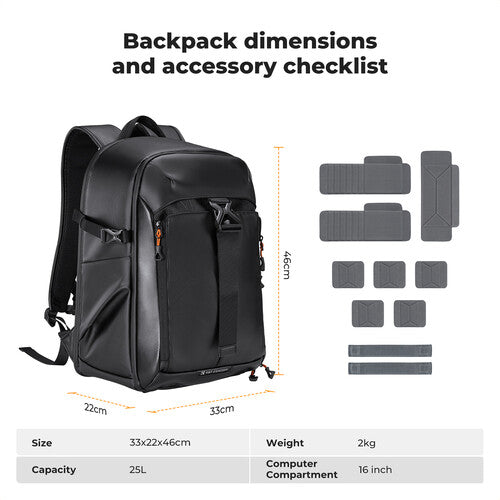 K&F BAG Backpack 25L Nature Wander 11 (Black) KF13.211