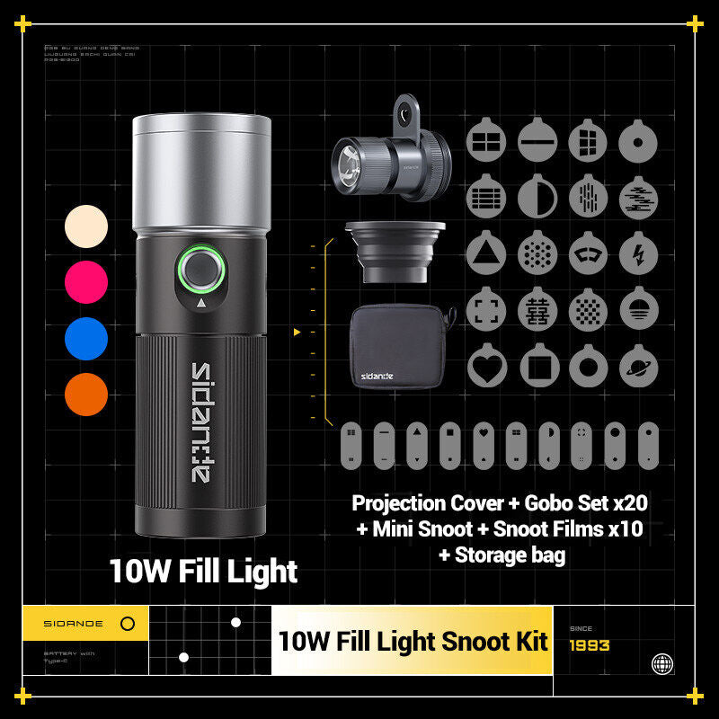 SIDANDE 10W Flashlight Four Color Projection Light with 20 Gobo Lightning Studio Equipment