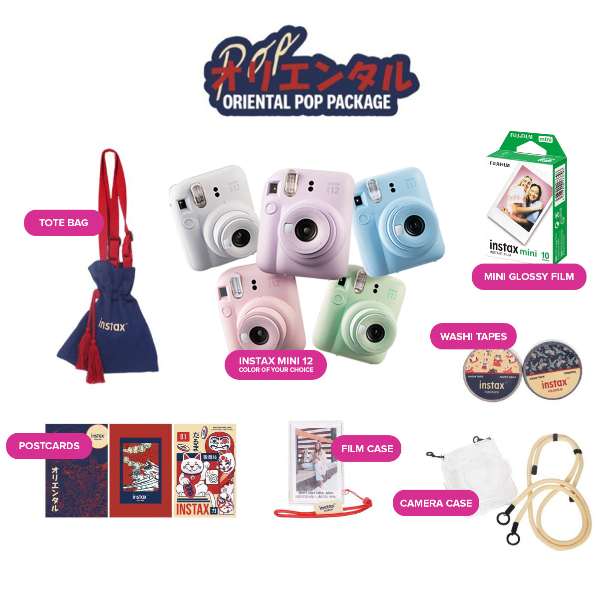 FUJIFILM Instax Mini 12 Instant Camera Oriental Pop Package Set Exclusive Limited Edition Tote Bag