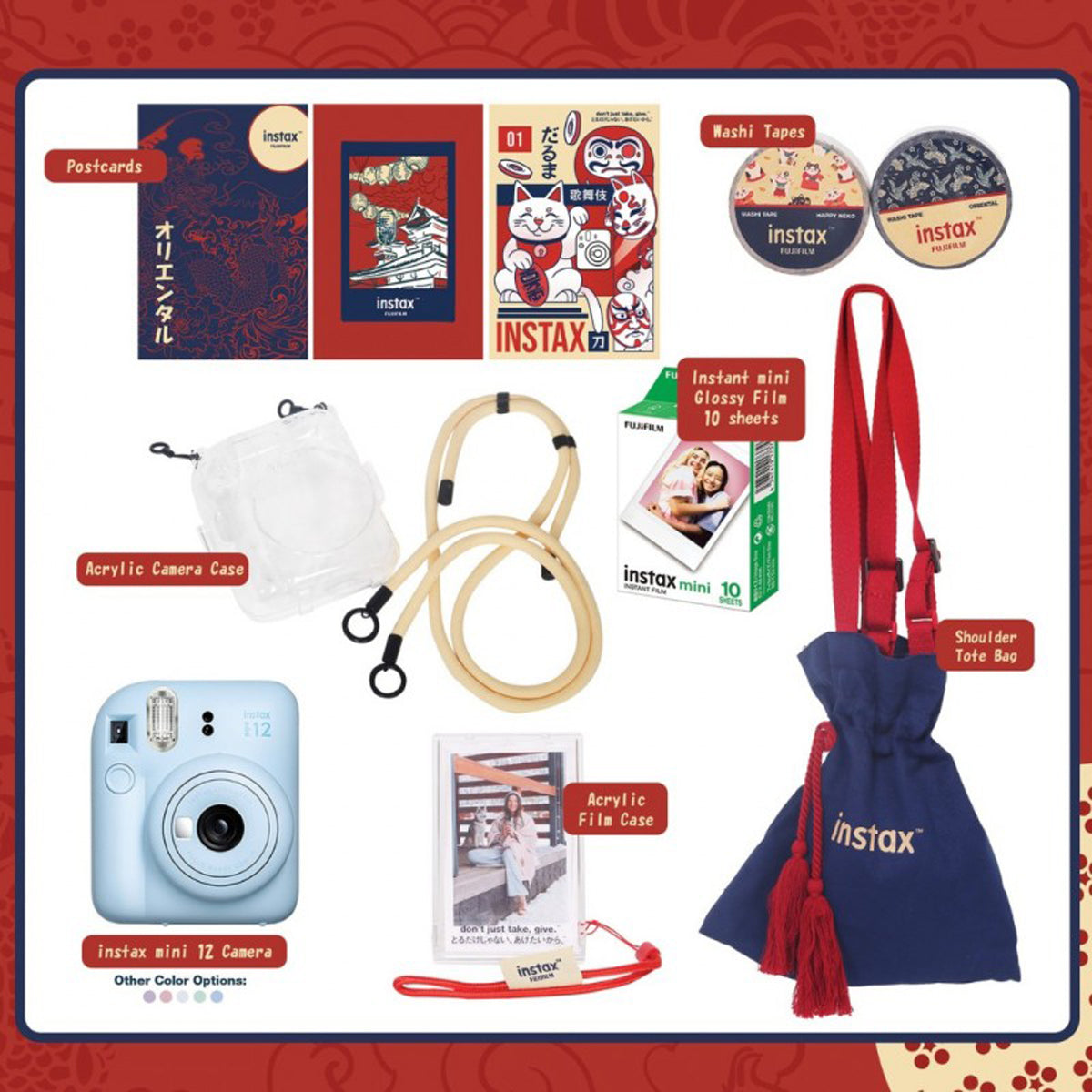 FUJIFILM Instax Mini 12 Instant Camera Oriental Pop Package Set Exclusive Limited Edition Tote Bag
