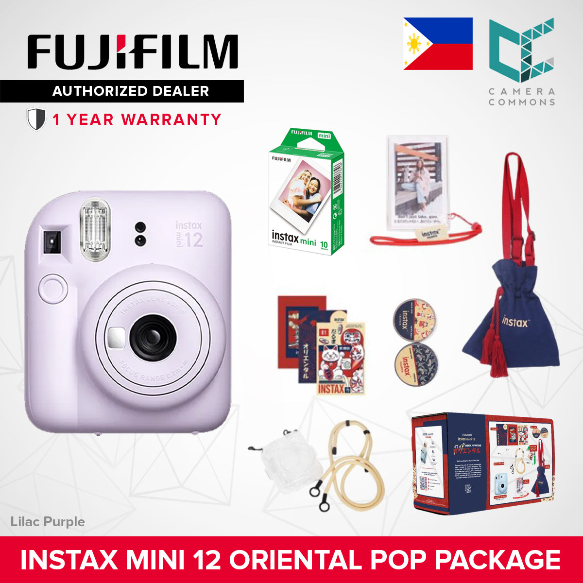 FUJIFILM Instax Mini 12 Instant Camera Oriental Pop Package Set Exclusive Limited Edition Tote Bag