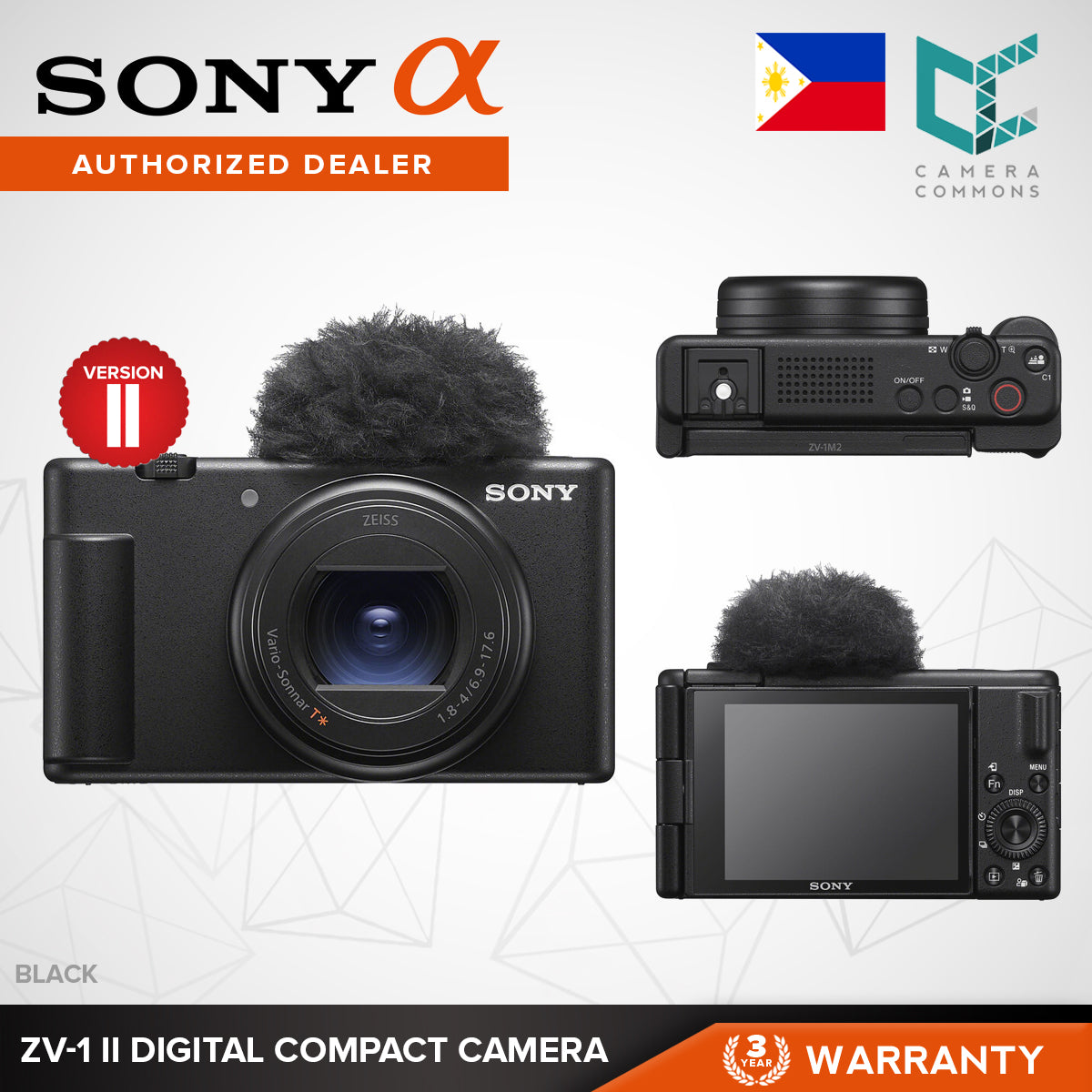 Sony ZV-1 II Digital Compact Camera 20.1MP 4K30p Wide Angle 18-50mm f/1.8-4 ZV1 Version 2
