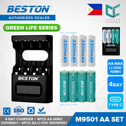 Beston Green Life Series AA AAA C D 9V 16340 18650 Li-ion Rechargeable Battery Type C