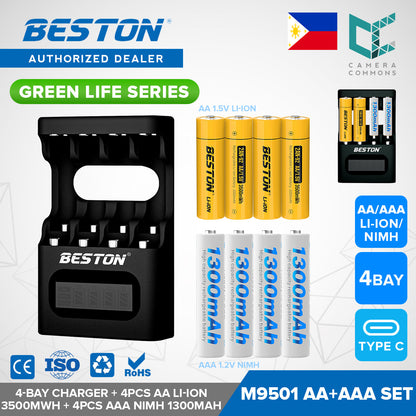 Beston Green Life Series AA AAA C D 9V 16340 18650 Li-ion Rechargeable Battery Type C