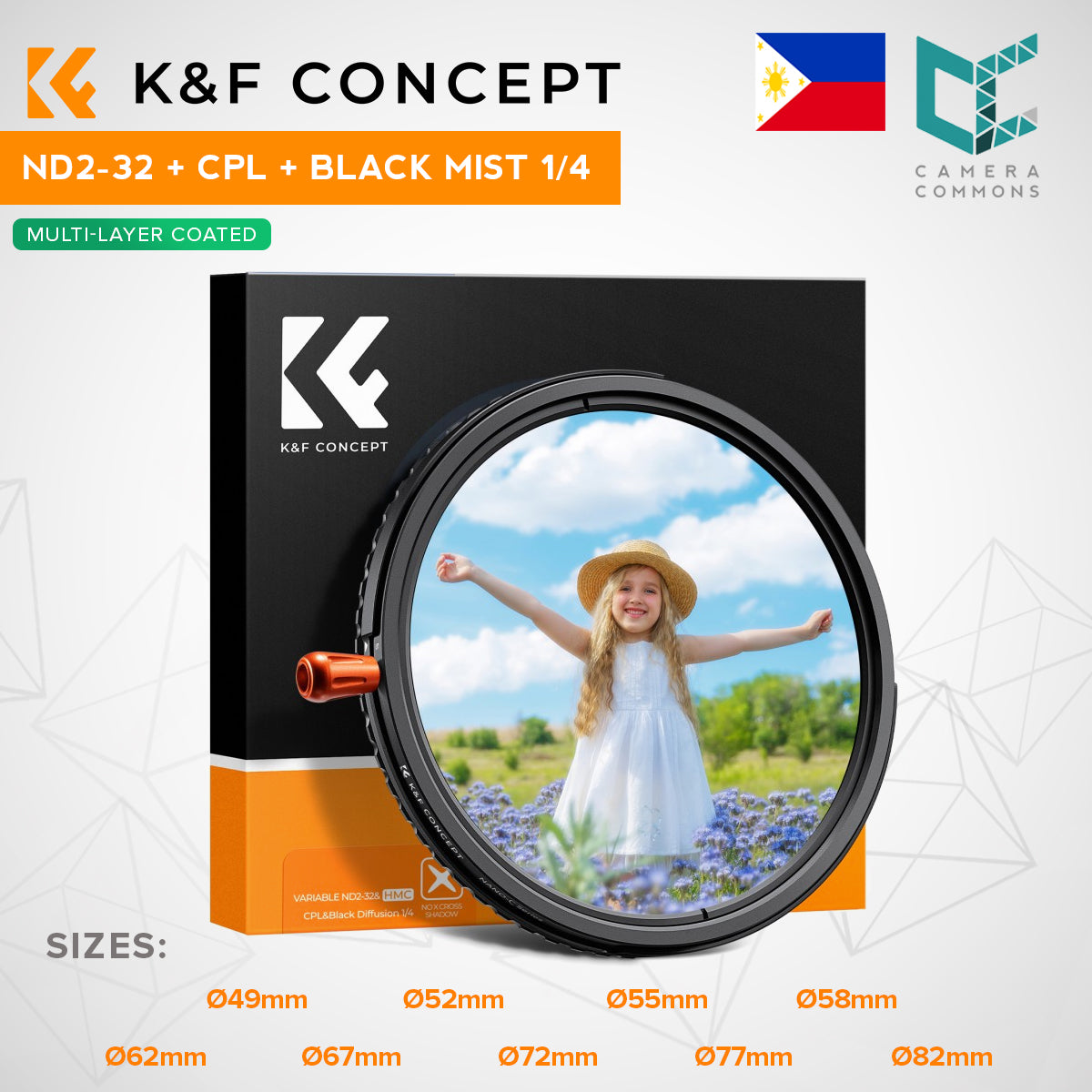 K&F Concept 3-in-1 ND2-32 + CPL Circular Polarizer + 1/4 Black Mist Diffusion Camera Lens Filter