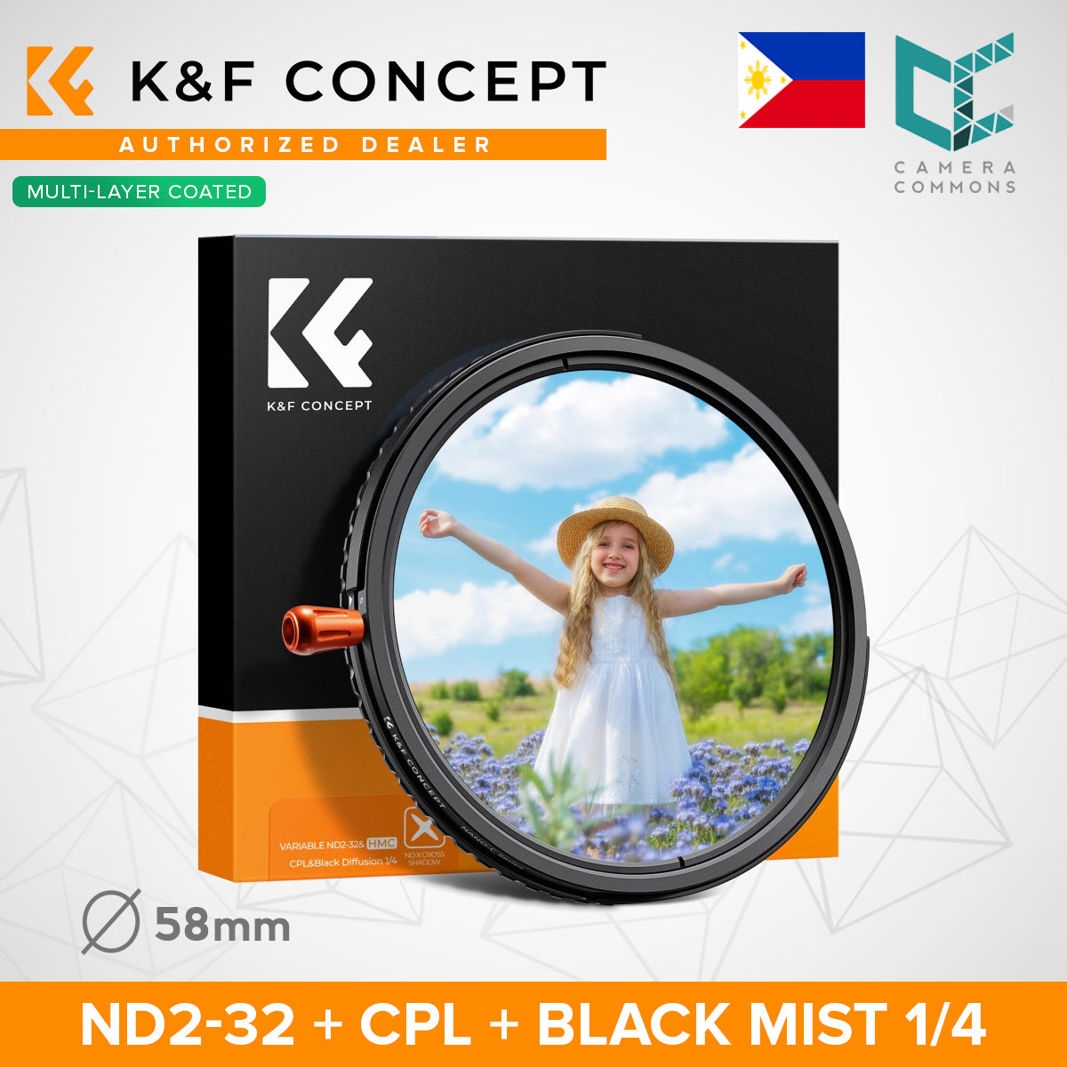 K&F Concept 3-in-1 ND2-32 + CPL Circular Polarizer + 1/4 Black Mist Diffusion Camera Lens Filter