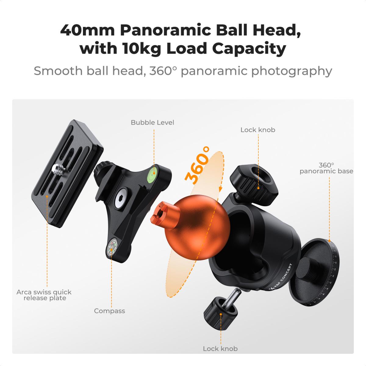 K&F Concept O235A1+BH-40 Camera Tripod Lightweight Compact with Phone Holder KF09.161