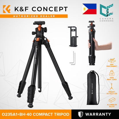K&F Concept O235A1+BH-40 Camera Tripod Lightweight Compact with Phone Holder KF09.161