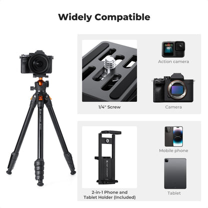 K&F Concept O235A1+BH-40 Camera Tripod Lightweight Compact with Phone Holder KF09.161